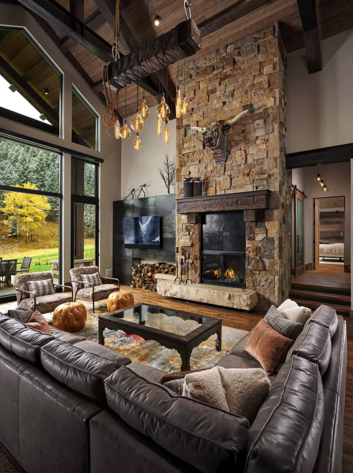 Rustic stone fireplace reference